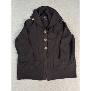 St John Sweater Womens Medium Black Wool Rayon Knit Button Front Collar Cardigan